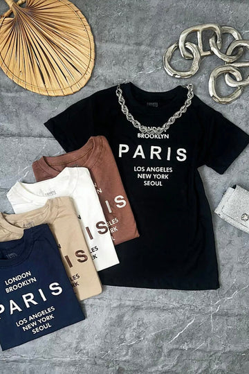 T-Shirt Feminina Bordada Estampa Paris