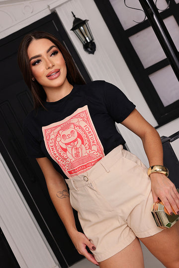 T-Shirt Feminina Estampa Fortune Gato