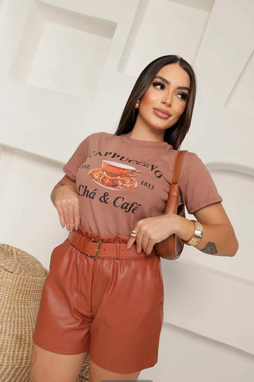 T-Shirt Feminina Estampa Cappucino