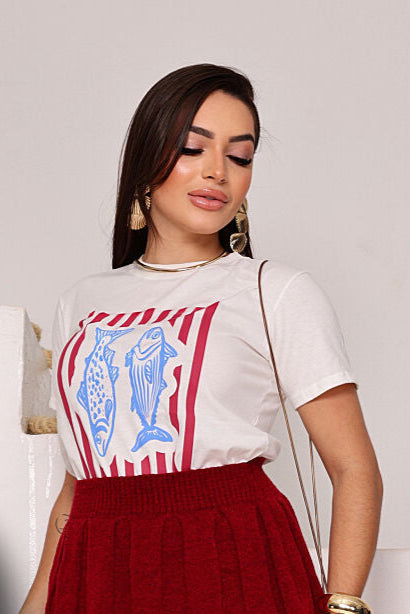 T-shirt Feminina Estampa Peixes